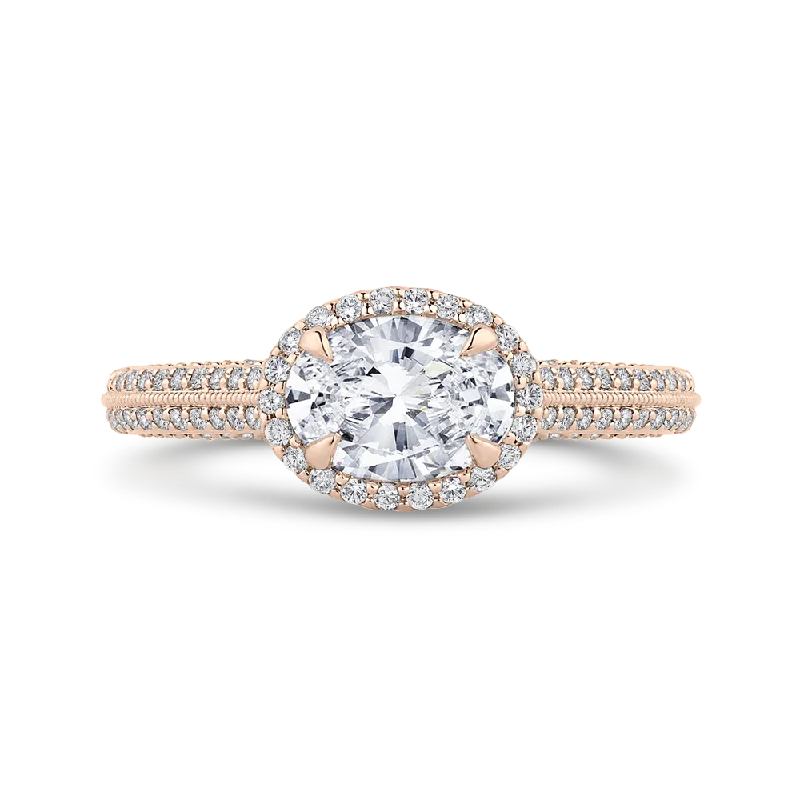 14K Rose Gold Oval Diamond Halo Engagement Ring with Euro Shank (Semi Mount)