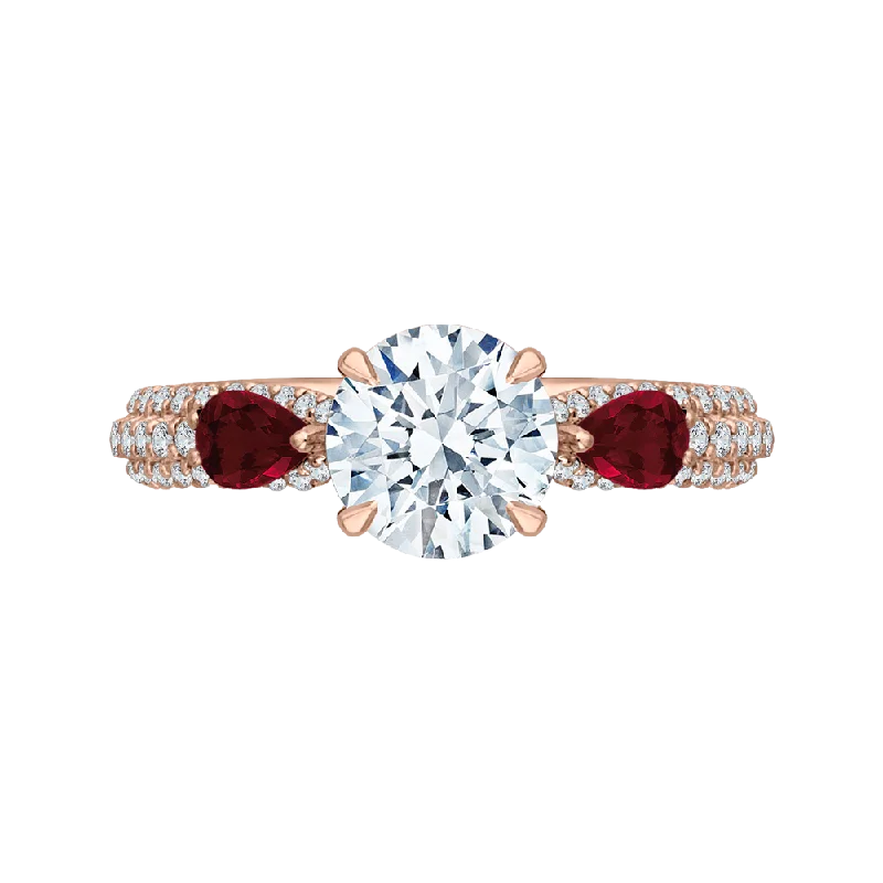 14K Rose Gold Round Diamond and Ruby Engagement Ring (Semi Mount)