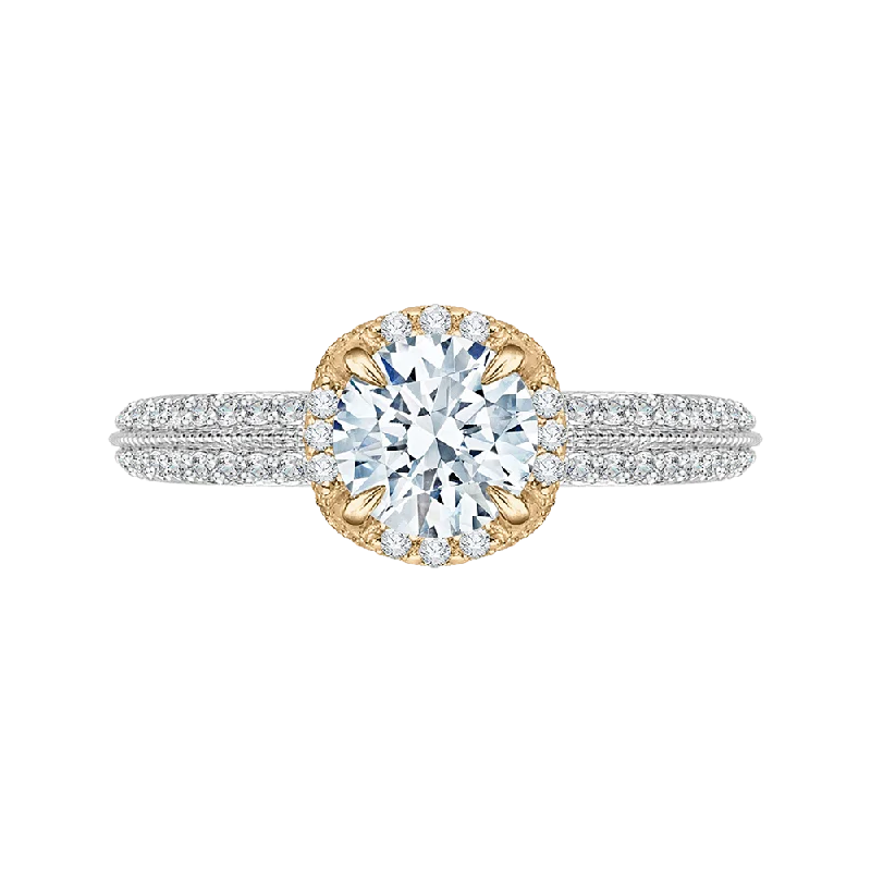 14K Two Tone Gold Euro Shank Round Diamond Engagement Ring (Semi Mount)