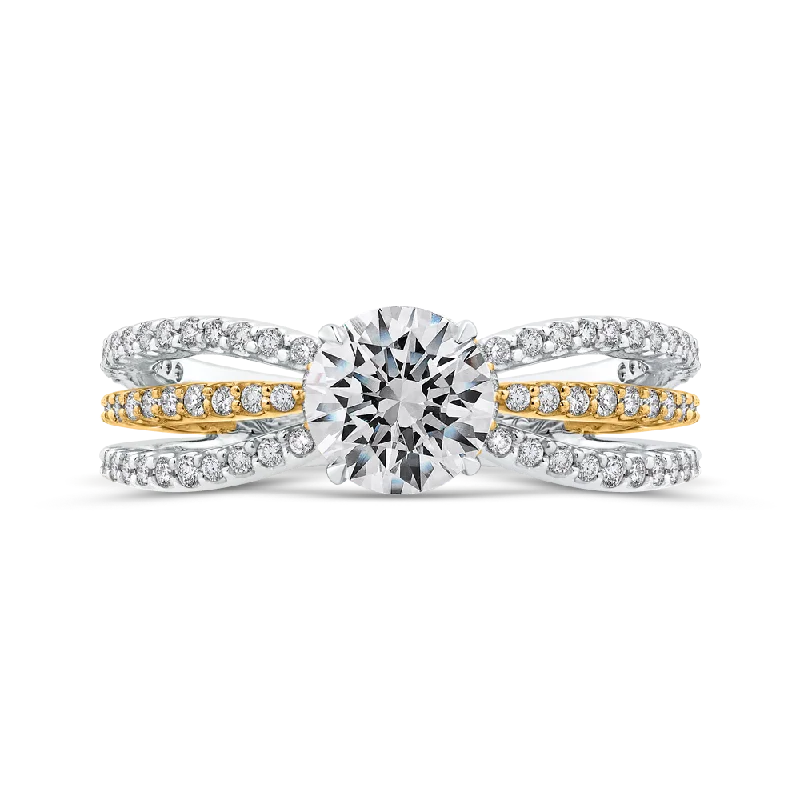 14K Two Tone Gold Round Diamond Engagement Ring with Split Shank (Semi Mount)