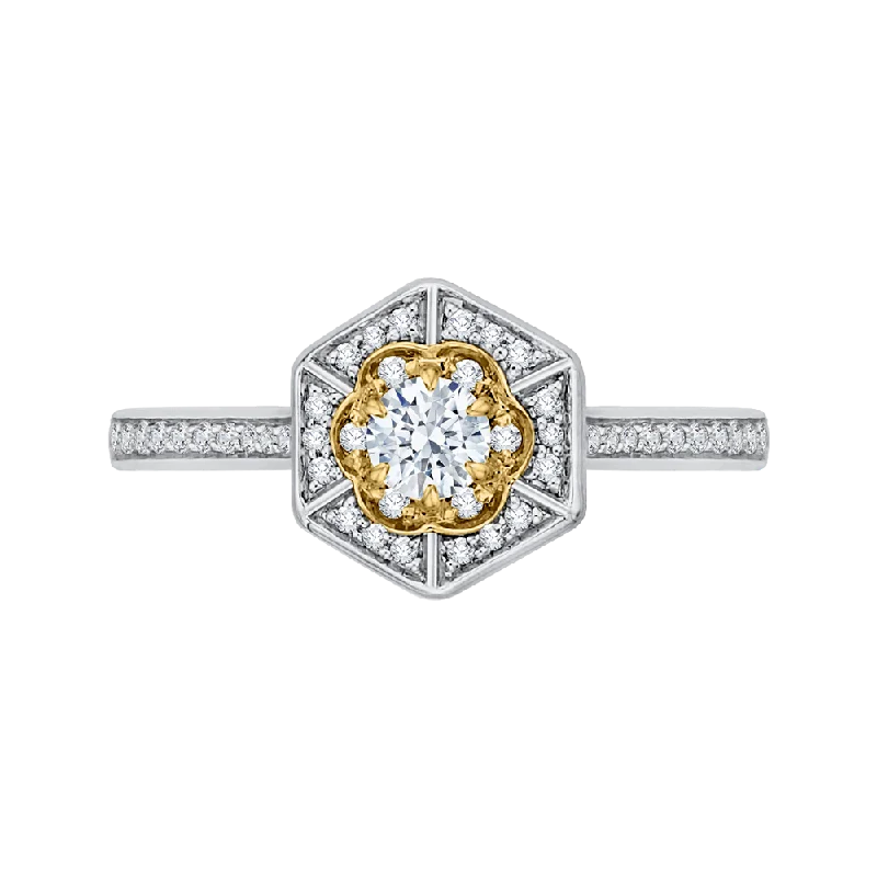 14K Two Tone Gold Round Diamond Vintage Engagement Ring