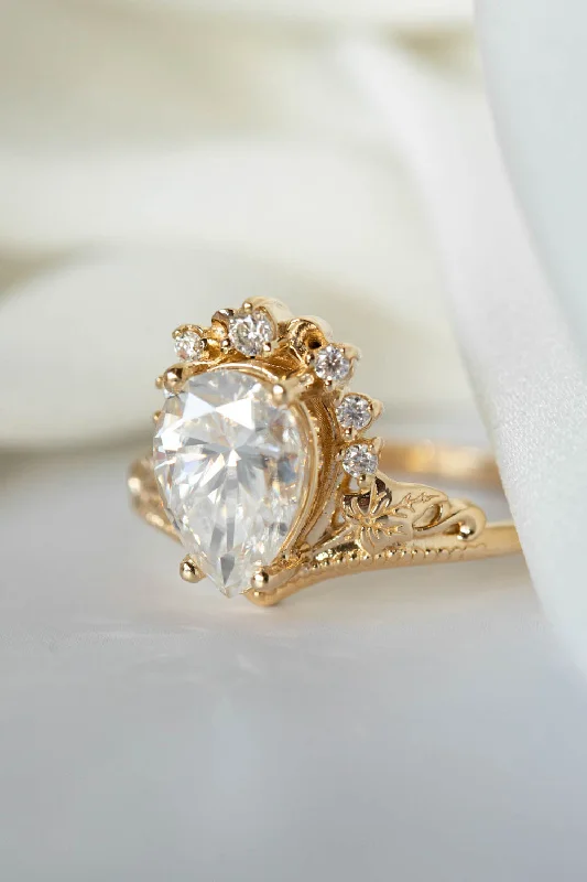 Big pear lab grown diamond engagement ring, 2 carat gemstone gold proposal ring / Ariadne