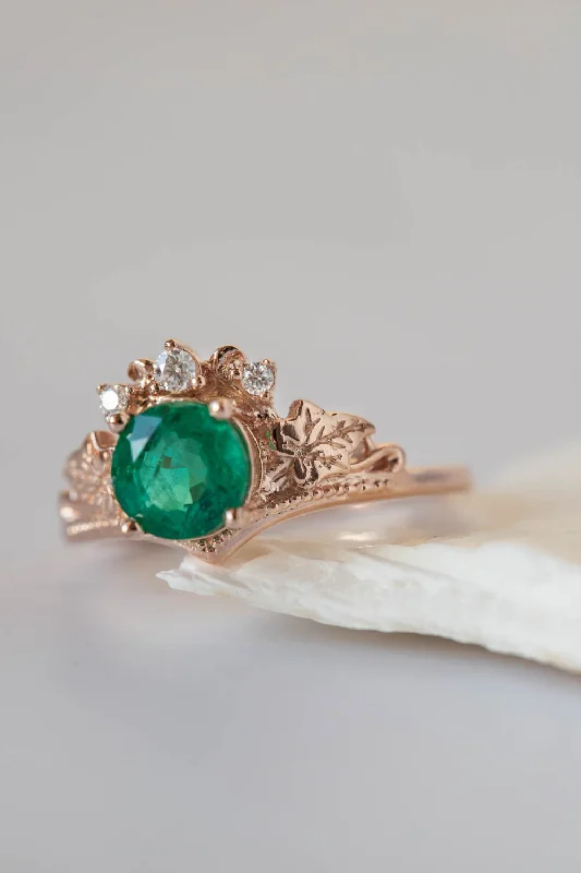 Emerald rose gold engagement ring, 1 carat gemstone ring / Ariadne