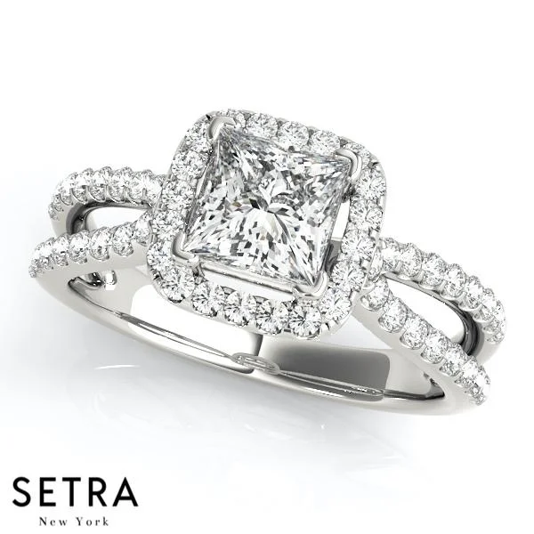 SET WEDDING BAND & ENGAGEMENT SPLIT RINGS HALO FOR SQUARE & CUSHION