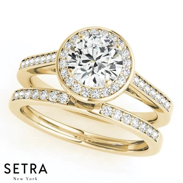 SET OF BAND & ENGAGEMENT DIAMOND HALO RINGS