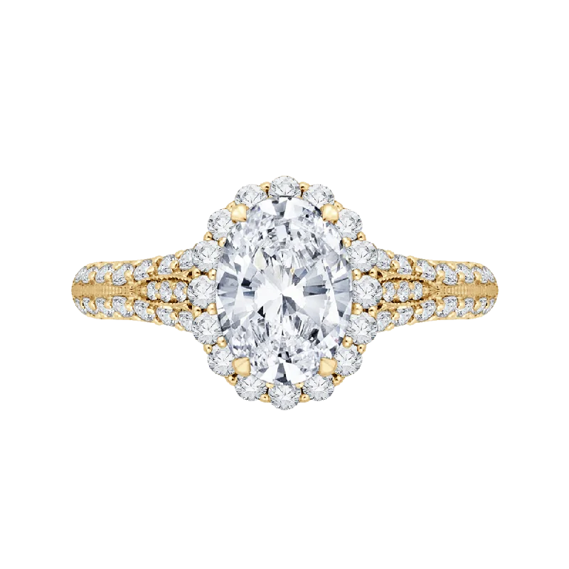 Oval Diamond Halo Vintage Engagement Ring In 14K Yellow Gold (Semi Mount)