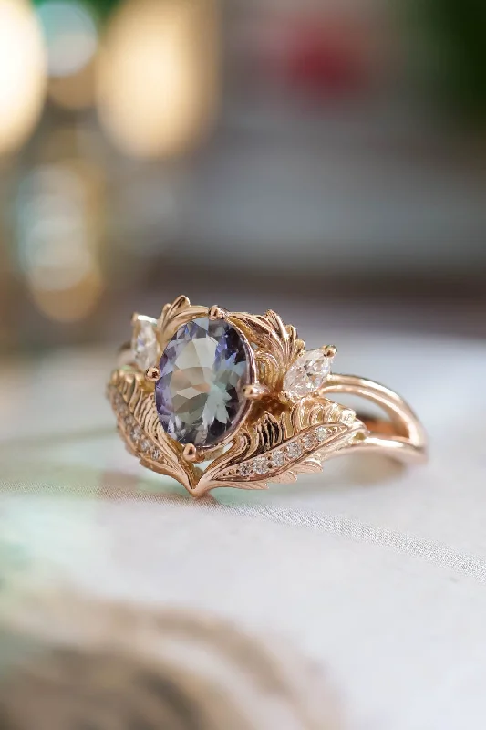 READY TO SHIP: Adonis in 14K rose gold, natural oval bi-color tanzanite 8x6 mm, diamonds, RING SIZE 6.75 - 9.75 US