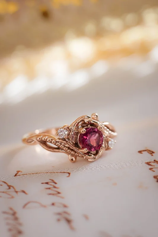 READY TO SHIP: Undina in 14K rose gold, pink tourmaline 5 mm, moissanites, AVAILABLE RING SIZES: 5.5 - 8.5 US