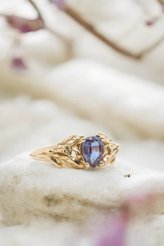 READY TO SHIP: Wisteria in 14K yellow gold, pear alexandrite 7x5 mm, RING SIZE 6.5 - 9.5 US