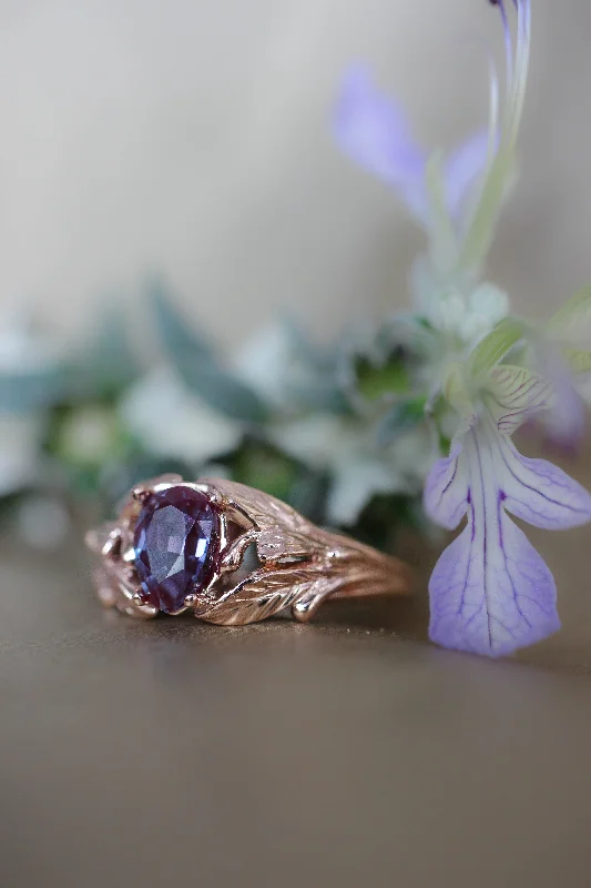 READY TO SHIP: Wisteria in 18K rose gold, pear alexandrite 7x5 mm, RING SIZE 6.5 - 9.5 US