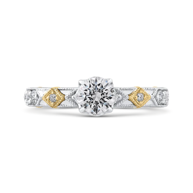 Round Cut Diamond Engagement Ring In 14K Two Tone Gold