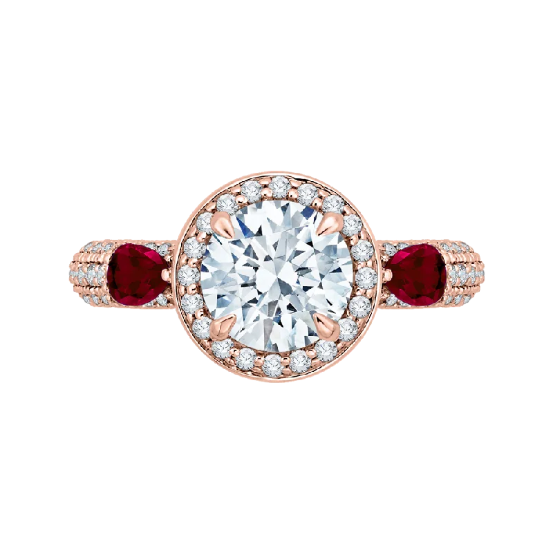 Round Diamond and Ruby Engagement Ring In 14K Rose Gold (Semi Mount)