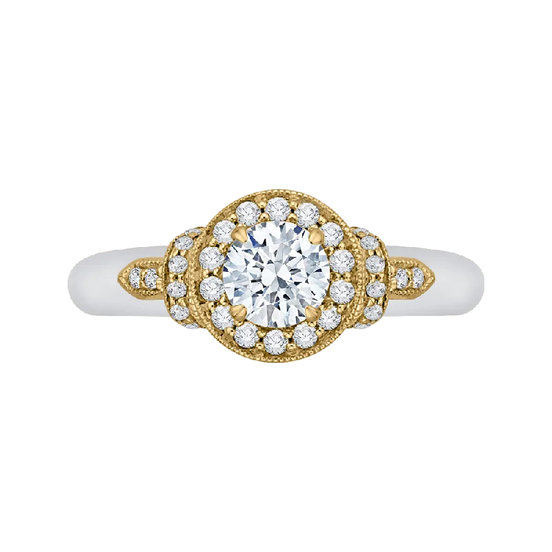 Round Diamond Halo Engagement Ring In 14K Two Tone Gold