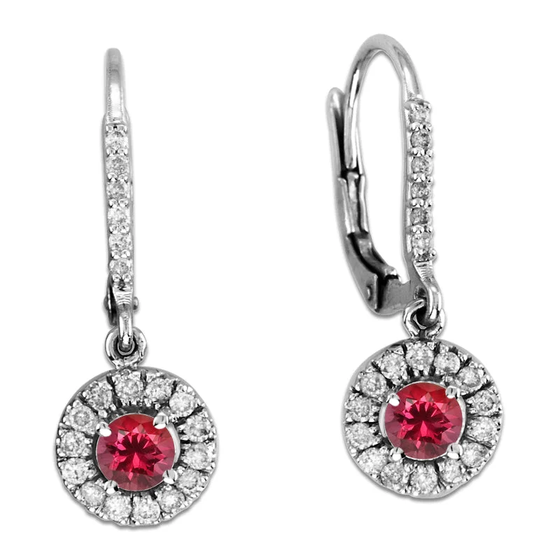 0.55ctw Diamond and Ruby Drop Earrings in 14k White Gold