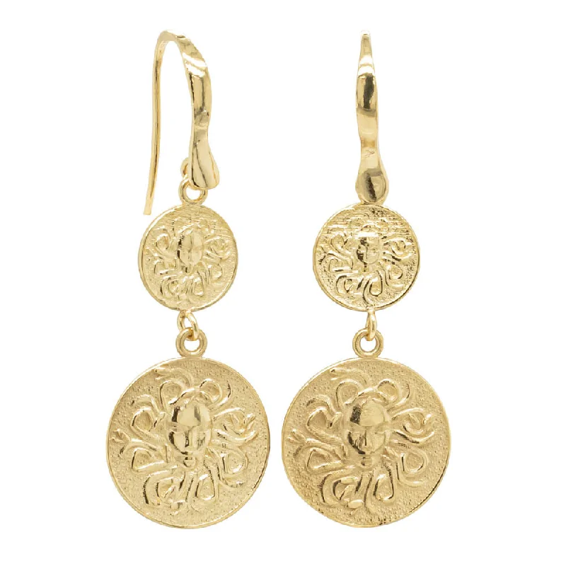 14ct Yellow Gold Medusa Drop Earrings