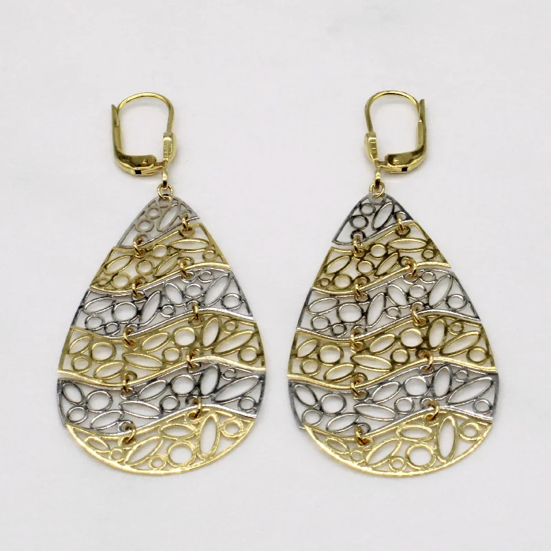 14k Two Tone Gold Lattice Drop Earrings