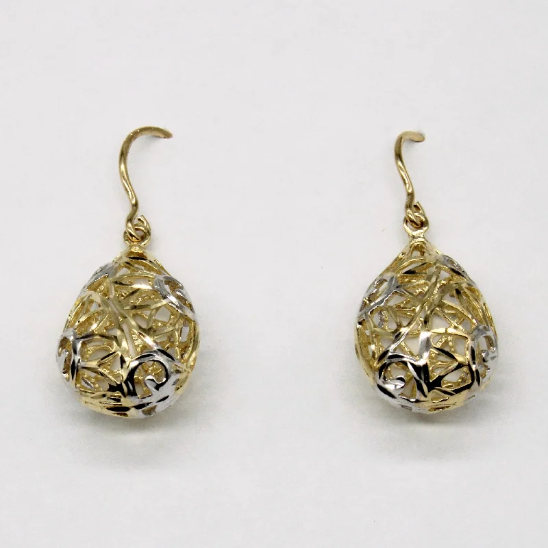 14k Two Tone Gold Lattice Teardrop Earrings