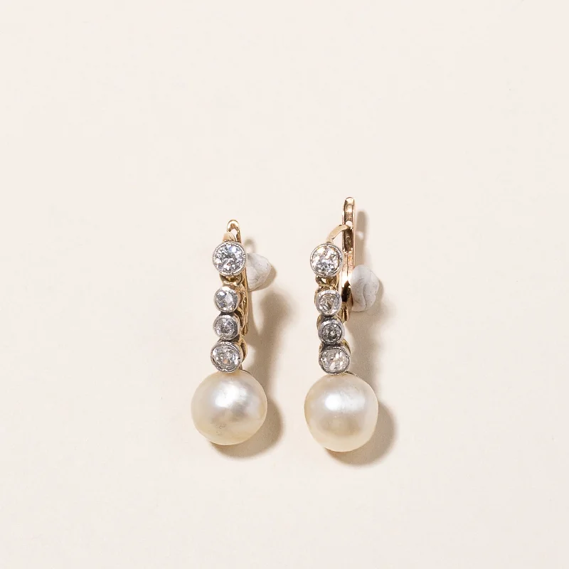 14k Gold Pearl & Diamond Drop Earrings | 8.00-8.50mm, 0.72ctw