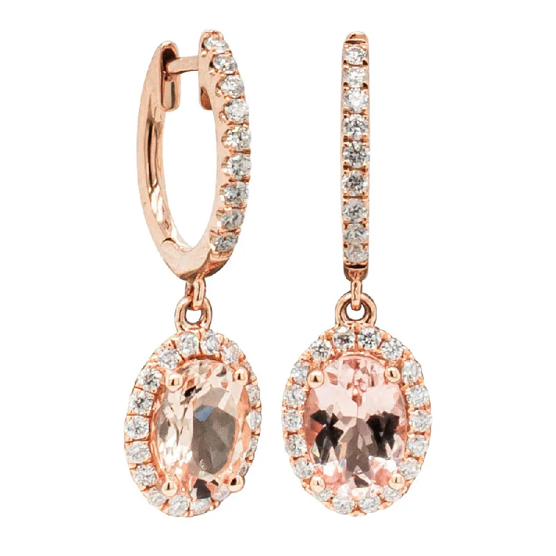 18ct Rose Gold 1.30ct Morganite & Diamond Drop Earrings