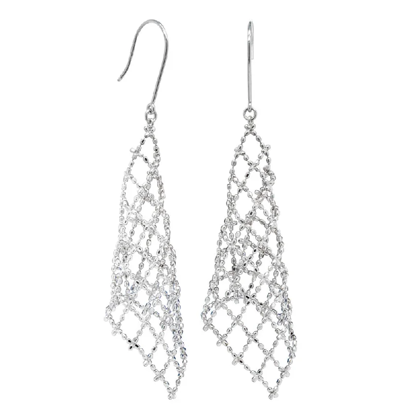 18ct White Gold Latticework Drop Earrings