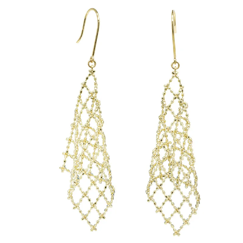 18ct Yellow Gold Latticework Drop Earrings