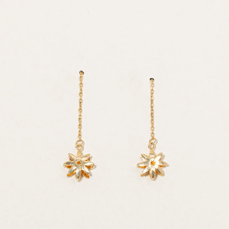 18k Yellow Gold Drop Flower Threaded Drop Earrings