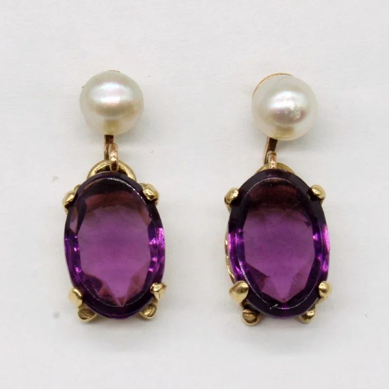 Amethyst & Pearl Drop Earrings | 2.00ctw |