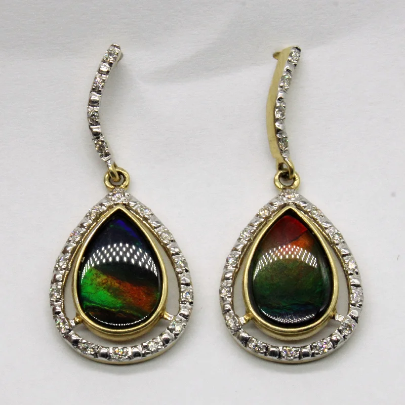 Ammolite & Diamond Drop Earrings | 3.00ctw, 0.18ctw |