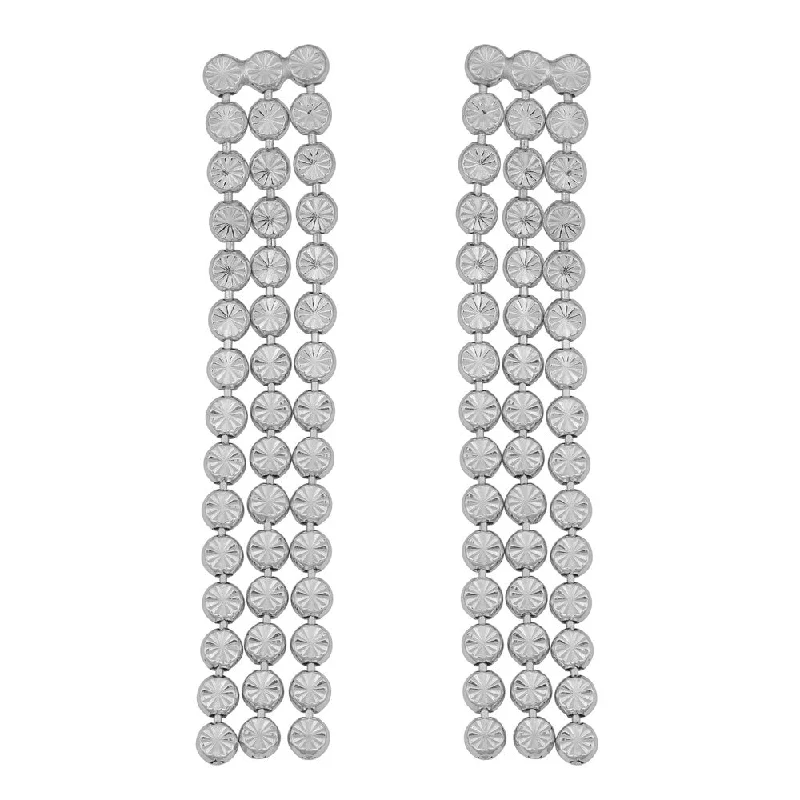 Argento Italia Rhodium-plated Sterling Silver Three Strand Diamond-cut Bead Link Drop Earrings