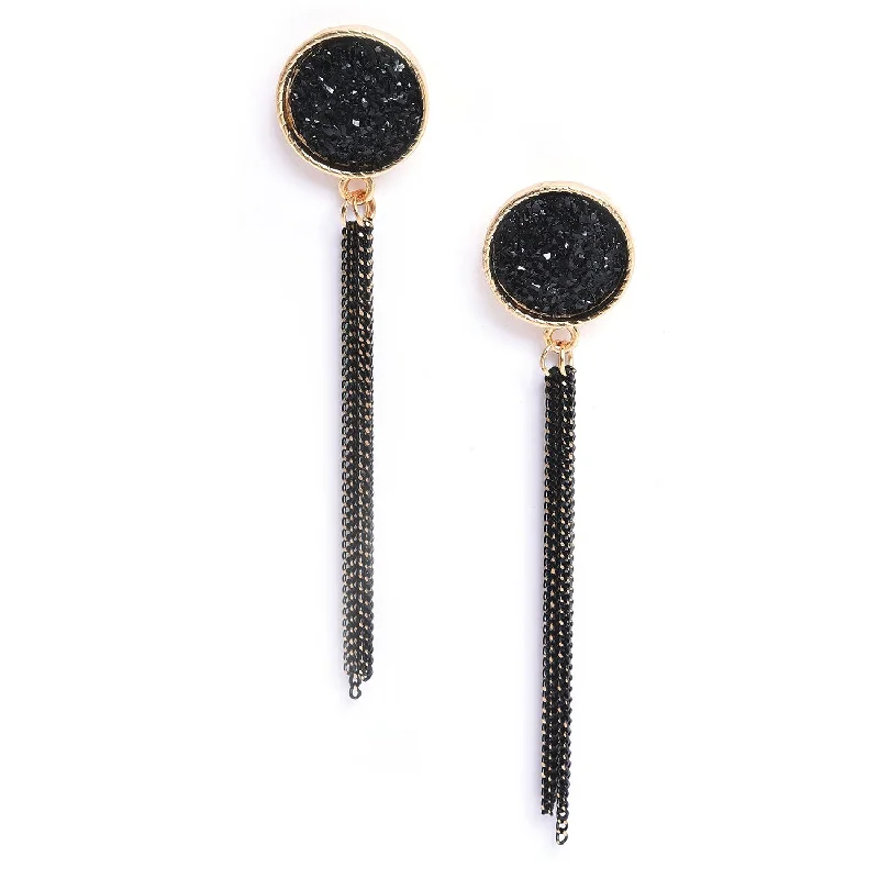 Black  Gold-plated Contemporary Drop Earrings