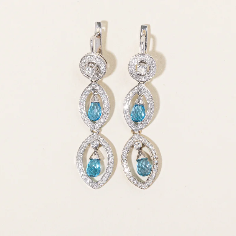 Blue Topaz & Diamond Drop Earrings | 3.00ctw, 1.01ctw |