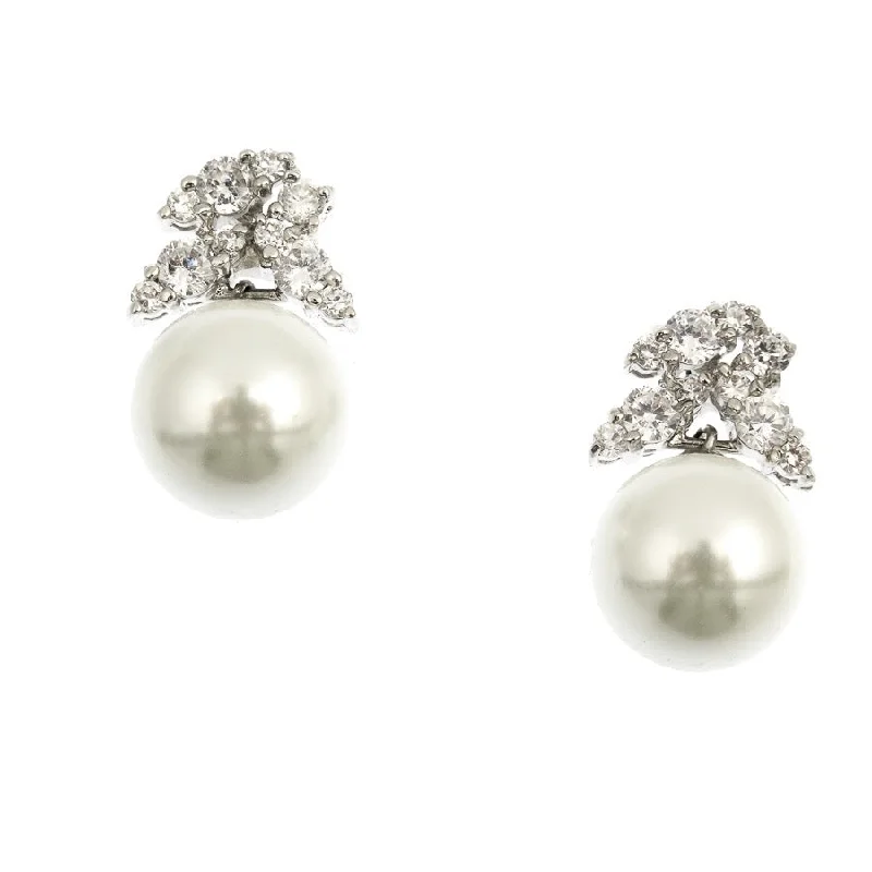 Camelia Floral Pearl and Crystal Drop Earrings