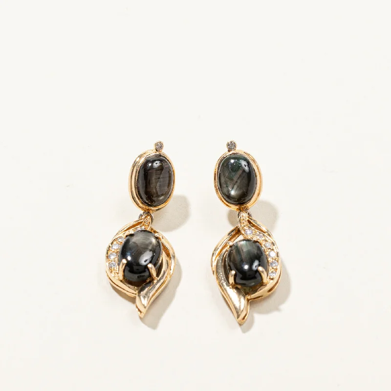 Chatoyant Sapphire & Diamond Drop Earrings | 13.20ctw | 0.30ctw |