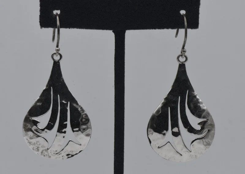 Vintage Sterling Silver Hammered Texture Teardrop Earrings