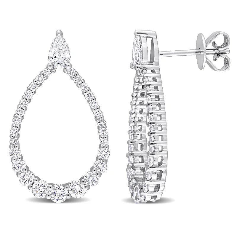 Created Forever 1 1/3ct TW Pear and Round-Cut Lab-Grown Diamond Open Teardrop Earrings in 14k White Gold