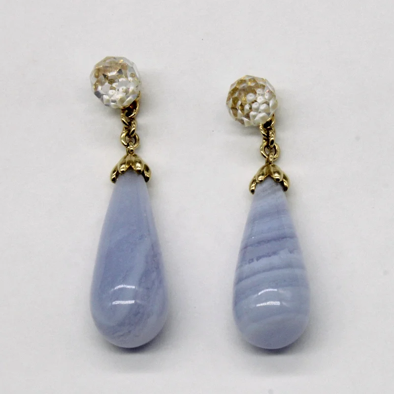 Crystal Glass & Blue Lace Agate Drop Earrings | 20.00ctw |