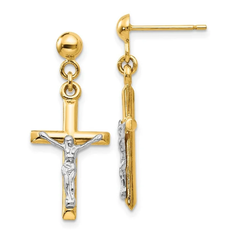 Curata 14k Two-Tone Gold Crucifix Cross Dangle Drop Earrings (12mmx29mm) - Orange