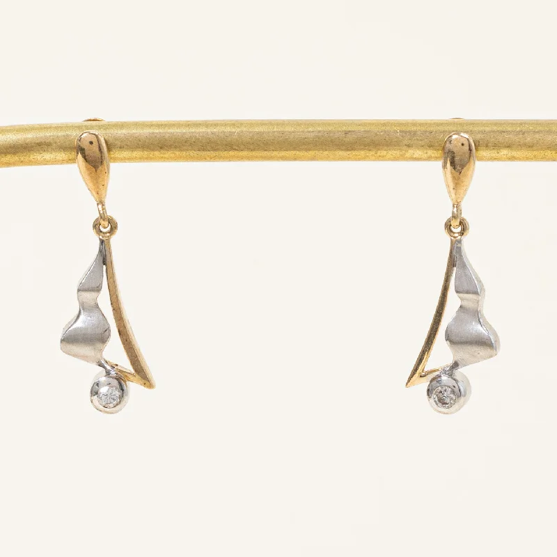 Two Tone Abstract Design Diamond Drop Earrings | 0.09ctw |