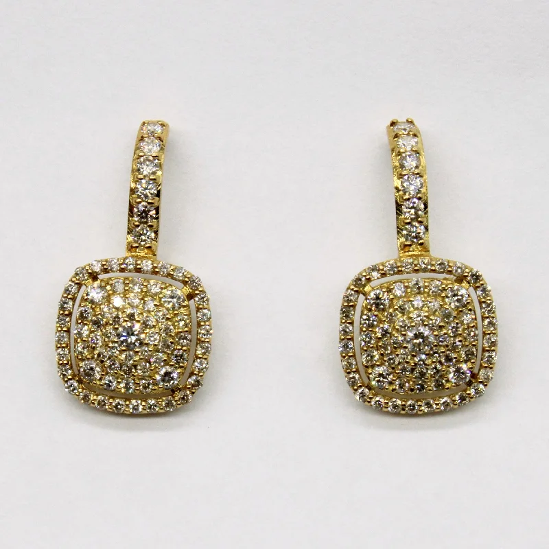 18k Yellow Gold Cluster Diamond Drop Earrings | 0.80ctw |