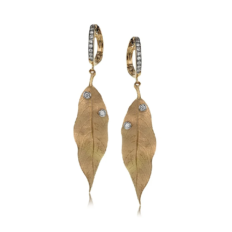 Diamond Leaf Drop Earrings