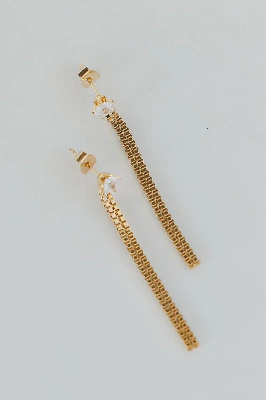 FINAL SALE - Elaina Gold Rhinestone Chain Drop Earrings