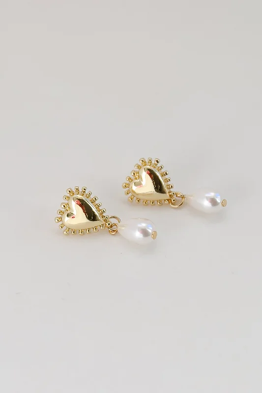 Elise Gold Heart Pearl Drop Earrings