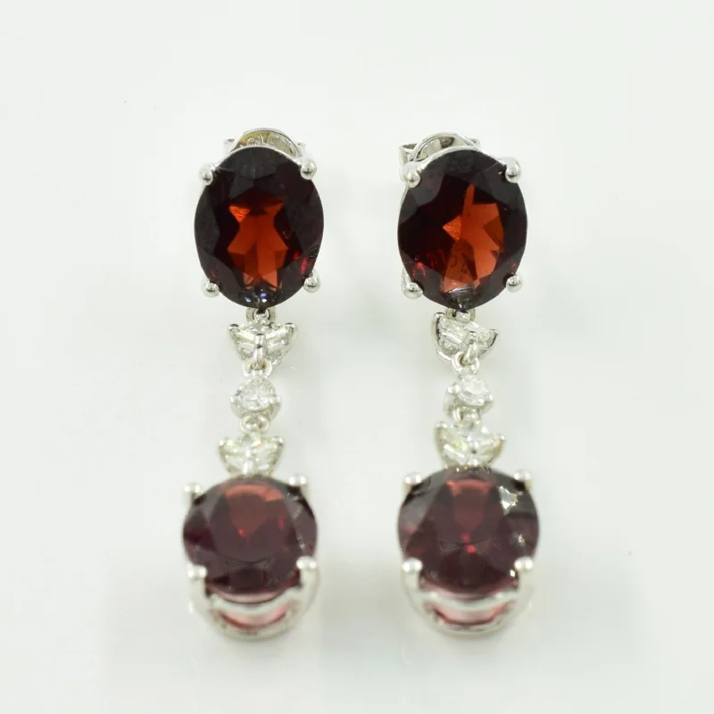 Garnet & Diamond Drop Earrings | 12.00ctw, 0.30ctw |