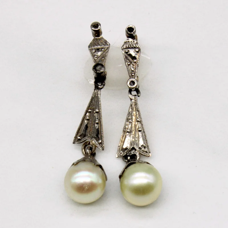 Imitation Pearl & Colourless Topaz Drop Earrings