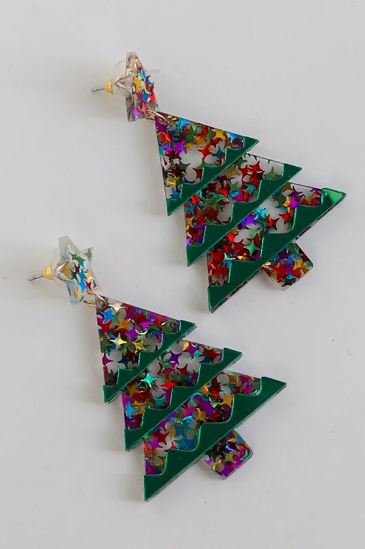 Joy Christmas Tree Drop Earrings