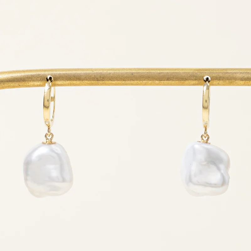 '100 Ways' Keshi Freshwater Pearl Hoop Drop Earrings