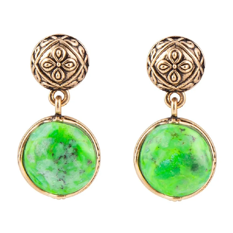 Madrid Lime Green Turquoise Golden Post Drop Earrings