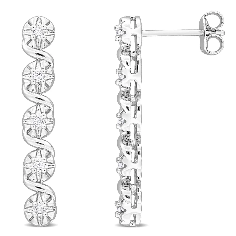 Mimi & Max 1/6ct TDW Diamond Twist Drop Earrings in Sterling Silver