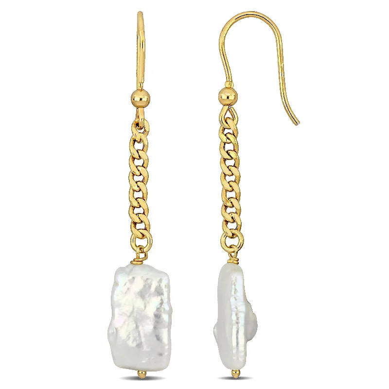 Mimi & Max Cultured Freshwater Pearl Shepard Hook Drop Earrings with Curb Chain in Yellow Gold Plated Sterling Silver