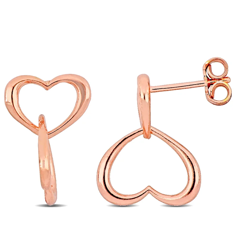 Mimi & Max Double Heart Drop Earrings in Rose Plated Sterling Silver